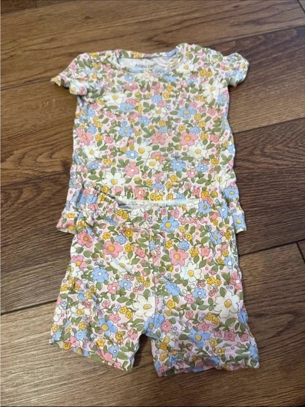 Floral Short Sleeve Kids Pajama Set - Pink, Blue & Yellow Angel Dear 6-12m